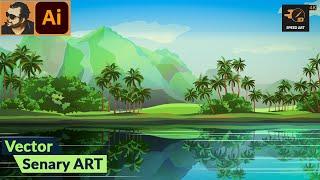 Landscape Scenery Artwork in Vector with Adobe Illustrator  Speed Art