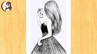 How to draw a girl taking a selfie - Pencil sketch for Beginners  Beautiful Sketches  Sketches