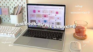 macbook air m1 unboxing 2023   setup + accessories *˚｡