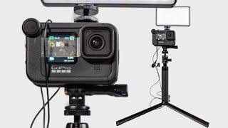 Budget Video Podcast Setup with GoPro Hero 9 GoPro 9 Media Mod Rode Lavalier Go LED mini tripod