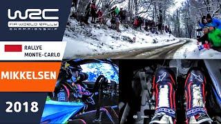 MIKKELSEN pedal cam onboard Rallye Monte-Carlo 2018 Hyundai i20 Coupe WRC on slippy snow and ice