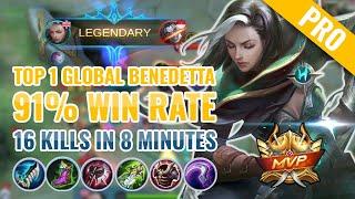 TOP 1 GLOBAL BENEDETTA - 16 Kills in 8 Minutes  by K1NGKONG  Mobile Legends  MLBB