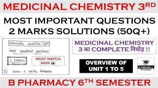 Solutions - 2 marks complete  Medicinal Chemistry 6th semester Important Questions  Carewell P