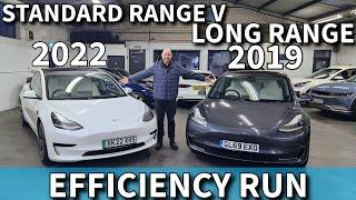 Range efficiency charging comparison Standard Range LFP v pre Heat Pump Long Range Tesla Model 3