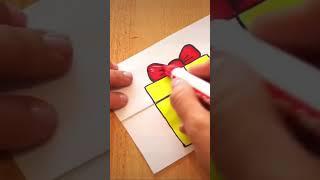 Weihnachtskarte basteln  Merry Christmas Gift Card   Geschenk zeichnen  Draw Surprise Gift Box