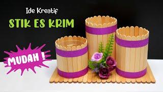 Ide Kreatif Tempat Pensil Stik Es Krim MUDAH  Popsicle stick craft ideas Pencil Holder Pen Stand