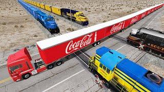 Long Giant Truck Accidents on Railway and Train is Coming #12  BeamNG Drive