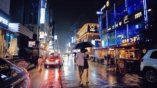 HEAVY RAIN WALK SINSA BACKSTREET SEOUL KOREA 4K ASMR  Rain Ambience Night Seoul City Sounds