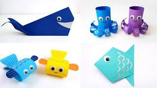 4 DIY Under the Sea Crafts  Ocean crafts ideas  Paper Fish craft  Paper octopus Sea Animal Craft