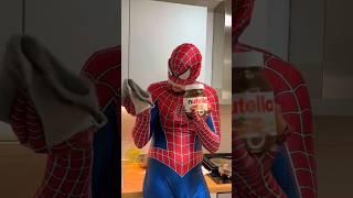 Spider-Man HELPS Iron Man to open Nutella  Funny Spiderman Short Video Real Life
