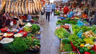 Amazing morning food market Cambodian routine food market activities