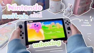 unboxing nintendo switch oled white _cute & aesthetic  accessories decorating kirby asmr