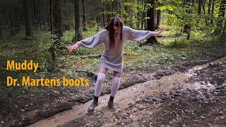 Muddy Dr. Martens boots Martens boots in mud Martens boots wet abuse girl walking in mud # 847