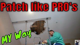 How to fix large hole in water damaged ceiling plaster repair