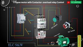 3 Phase motor with contactor-overload and switch control  Wiring Diagram