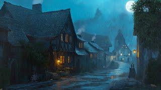 Medieval Village Night Ambience  Relaxing Medieval Town Sounds at Night Rain Sounds Frog Sounds