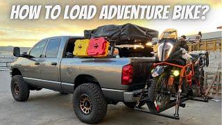 Loading a BIG Adventure Bike onto Lifted Truck  Hitch Carrier Transport KTM 1290 SAR