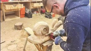 aschnecke Turboschnecke mit der Kettensäge schnitzen speedcarving carving woodcarving