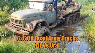 Old Trucks ZIL 131 Vs Ural 375D Soviet Russian Era  6x6 Off Road Mud