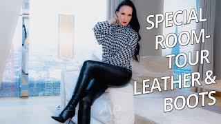 Room Tour Hotel Suite - Winter outfit with leather pants and leather boots