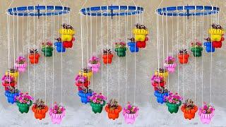 Beautiful Hanging Flower Garden with Bicycle Wheels  Vertical Hanging Flower Pots Garden