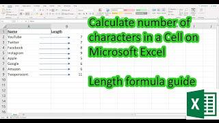 Calculate number of characters in a cell on Excel Use Length Formula