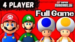 New Super Mario Bros. Wii – 3-4 Players Walkthrough Co-Op Full Game All Star Coins