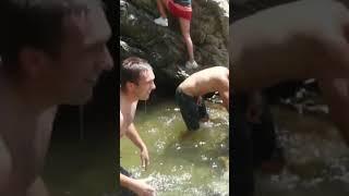 Man rides other man down waterfall #90s #2000s #outdoors