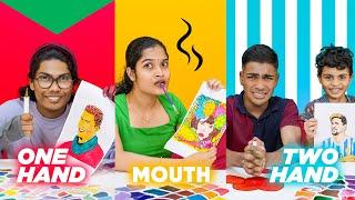 1 HAND vs MOUTH vs 2 HAND COLOURING CHALLENGE  Funny Challenge Video