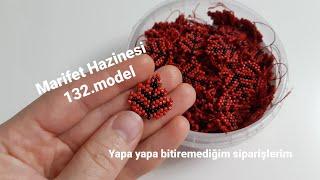 Çok istenen  kırmızı siyah boncuk yaprak yapımı  Marifet Hazinesi 132.model #iğneoyası #boncukişi