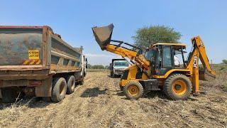 JCB 3dx Plus Xpert Loading Mud in Double Tata 2518 Truck For Making Road