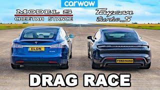 Tesla Model S Cheetah Stance vs Porsche Taycan Turbo S DRAG RACE