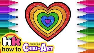 Glitter Rainbow Hearts  How to Draw Heart  Valentines Cute Drawings  Chiki Art  Hooplakidz HowTo