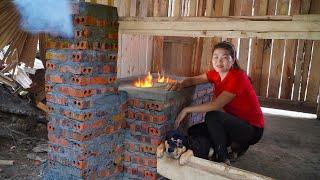 Build a red brick and cement wood stove with a chimney effect. Cooking pig food  Free Life