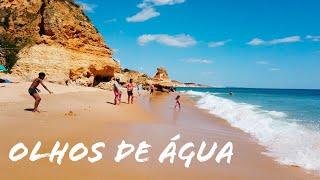 Olhos de Água  beach Praia dos Olhos de Água red cliffs & coves Albufeira Portugal 4K