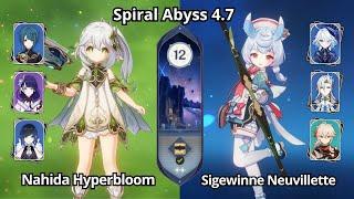 C0 Nahida Hyperbloom & C0 Sigwinne Neuvillette - Spiral Abyss 4.7 Floor 12 Genshin Impact