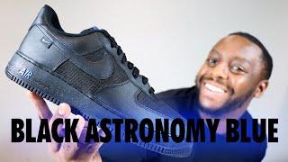 Nike Air Force 1 07 Black Astronomy Blue On Foot Sneaker Review QuickSchopes 725 Schopes HM9605 001