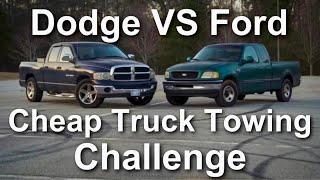 CHEAP TRUCK TOWING CHALLENGE Head to Head Towing Challenge Dodge Ram 1500 vs Ford F-150 Reviews