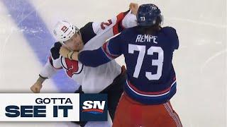 GOTTA SEE IT Rangers And Devils Engage In A Line Brawl Moments After Puck Drop