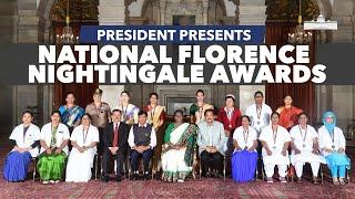 President Droupadi Murmu presents the National Florence Nightingale Awards 2022 and 2023 to Nurses