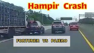 Fortuner VS Pajero Hampir Crash  Balapan di Jalan Tol Sampai Senggol Truk di Lajur Kiri