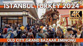 ISTANBUL TURKEY OLD CITY CENTER GRAND BAZAAREMINONUSIRKECI 4K ULTRA HD WALKING TOUR VIDEO 2024