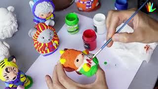 How to Color a Cute Tiger Plaster Statue with watercolor - Crafting with Bee Art