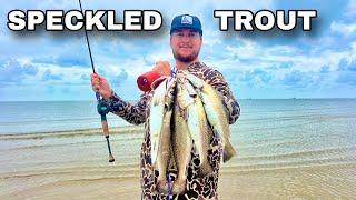 WADE FISHING for LIMITS of SPECKLED TROUT with TOPWATER LURES Catch & Cook