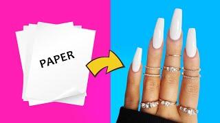 DIY - HOW TO MAKE WATERPROOF FAKE NAILS FROM PAPER AT HOME - NAIL HACK