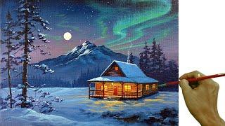 Acrylic Landscape Painting in Time-lapse  Winter Night  JMLisondra