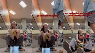 Man kicks Porn stars Phone for filming Sexy Squats in Gym