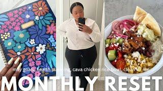VLOG MONTHLY RESET MAY 2024 CLEANING PLANNING SETTING HEALTHY HABITS GOAL SETTING CAVA RECIPE