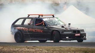 BMW E36 Touring Drift Car w M50 Straight-6 Turbo Engine in action