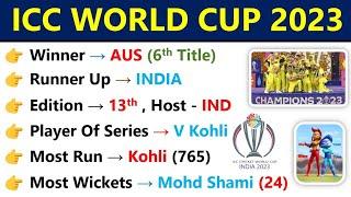 ICC World Cup 2023  ICC World Cup 2023 Current Affairs  Top MCQs  #iccworldcup2023